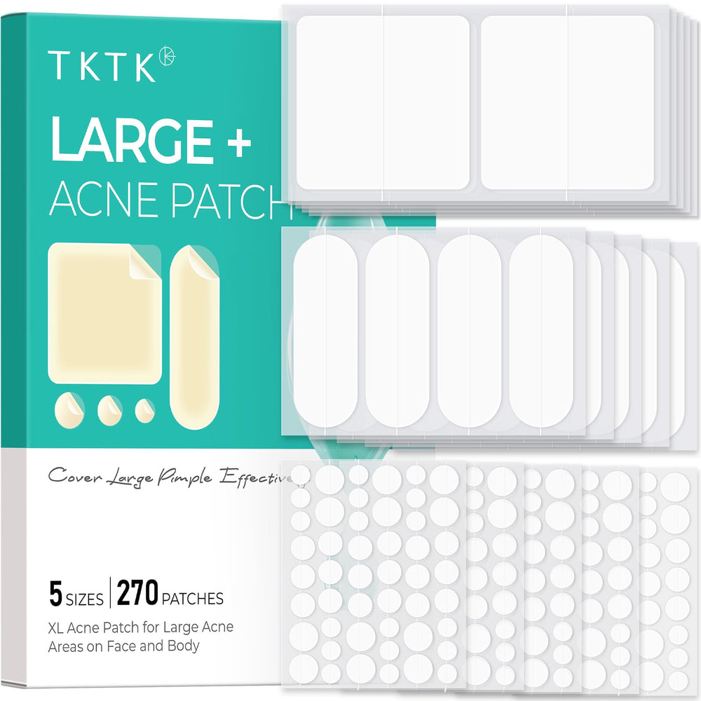TKTK pack front view showing 270-count acne patch selection and convenience