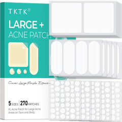 TKTK pack front view showing 270-count acne patch selection and convenience