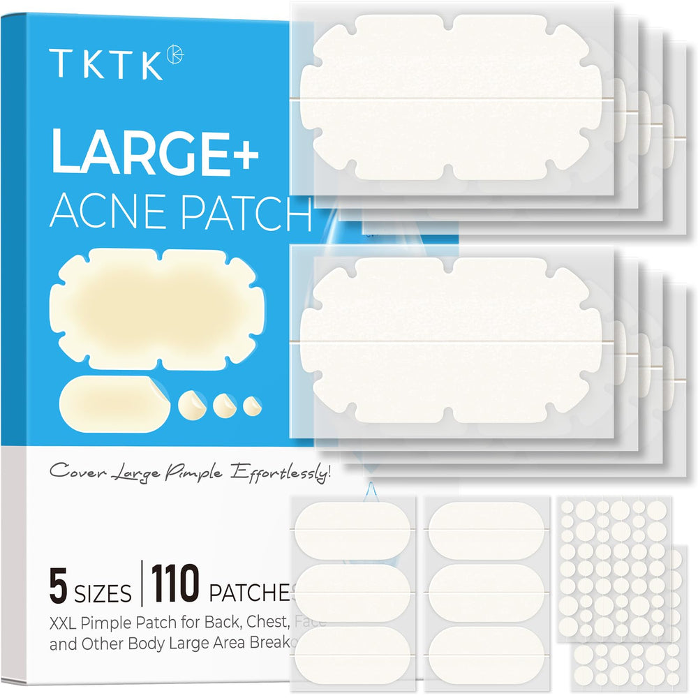TKTK front packaging showing XXL acne patch set benefit of large coverage