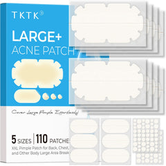 TKTK front packaging showing XXL acne patch set benefit of large coverage