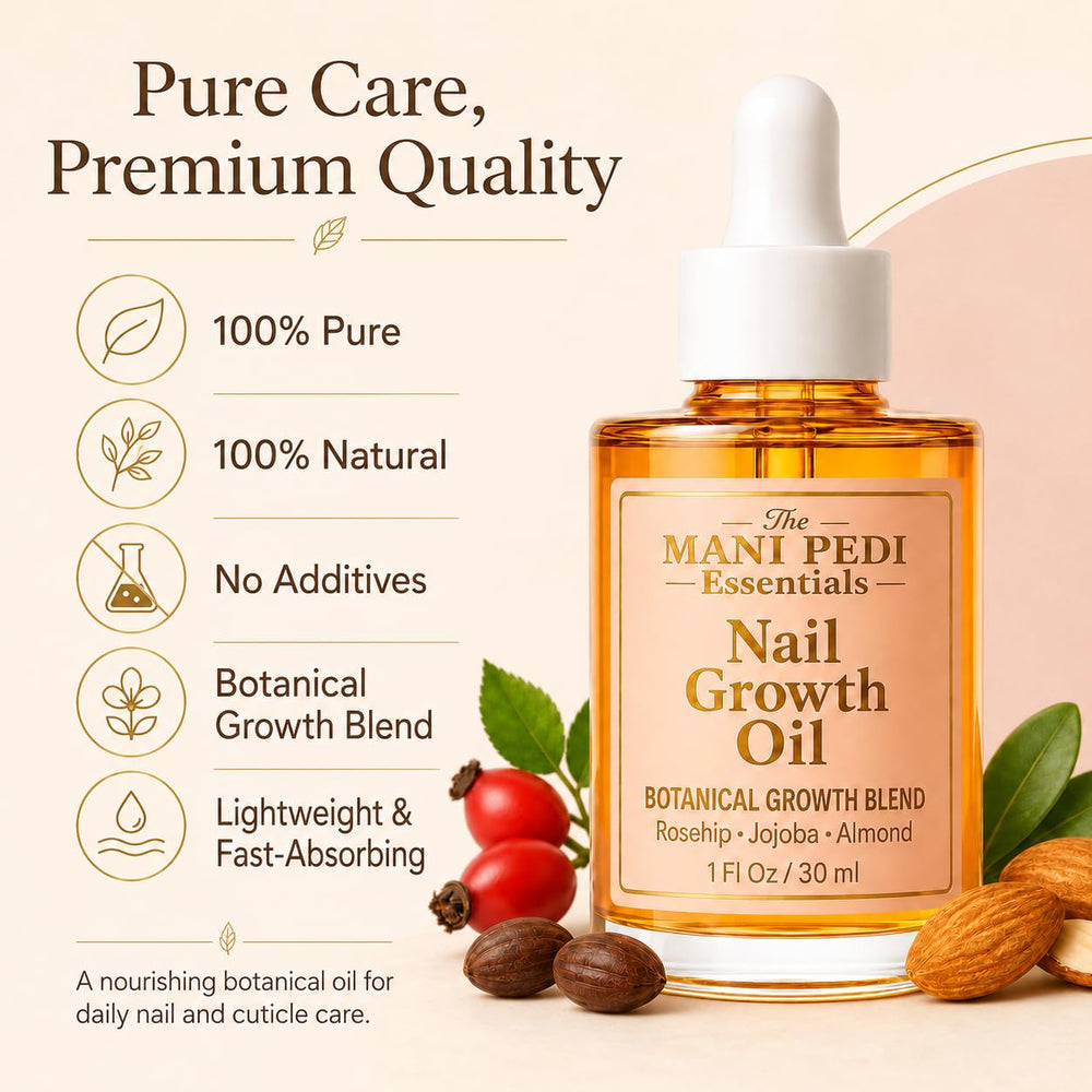 The Mani Pedi Essentials label close-up showing ingredients for gentle nourishment