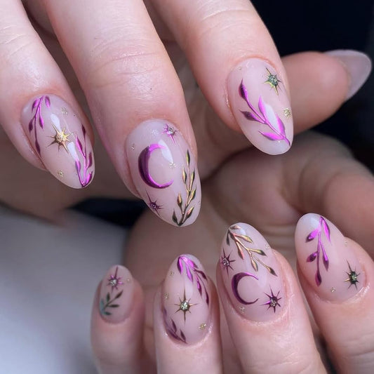 Tnampv front packaging showing purple chrome press-on nails and tools for instant style