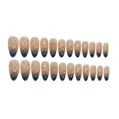 Tnampv nails on hand to show scale and medium almond length for natural look