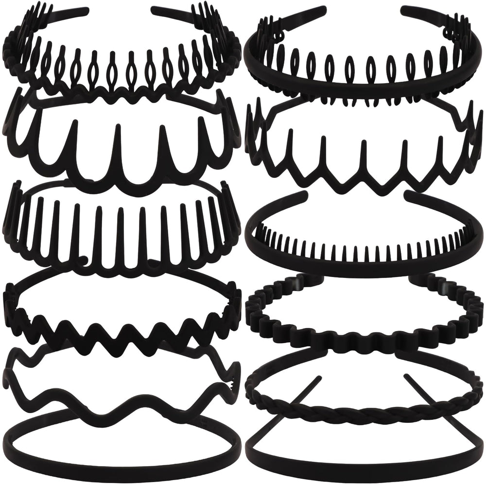 TOBATOBA front view of 12 black headbands showing variety and compact packaging — versatile styling