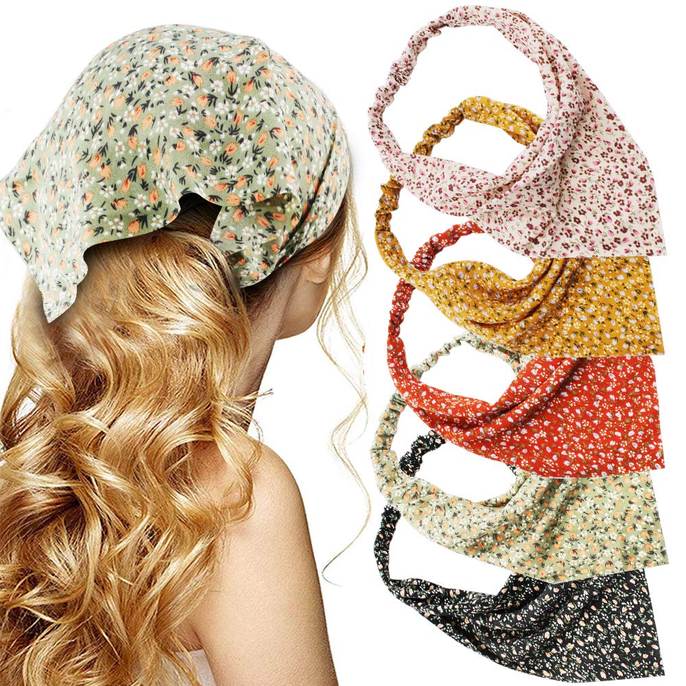 TOBATOBA front view of five floral headbands showing prints and colors, versatile styling benefit