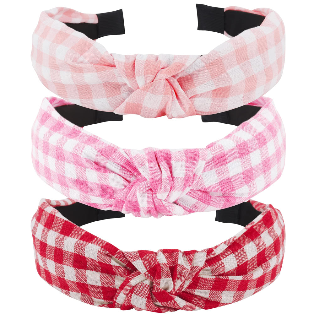 TOBATOBA three headbands front view shows vintage plaid and color palette benefits style