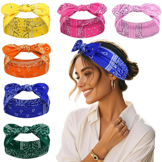 Tobeffect front view of six-pack paisley headbands showing color variety and packaging benefit