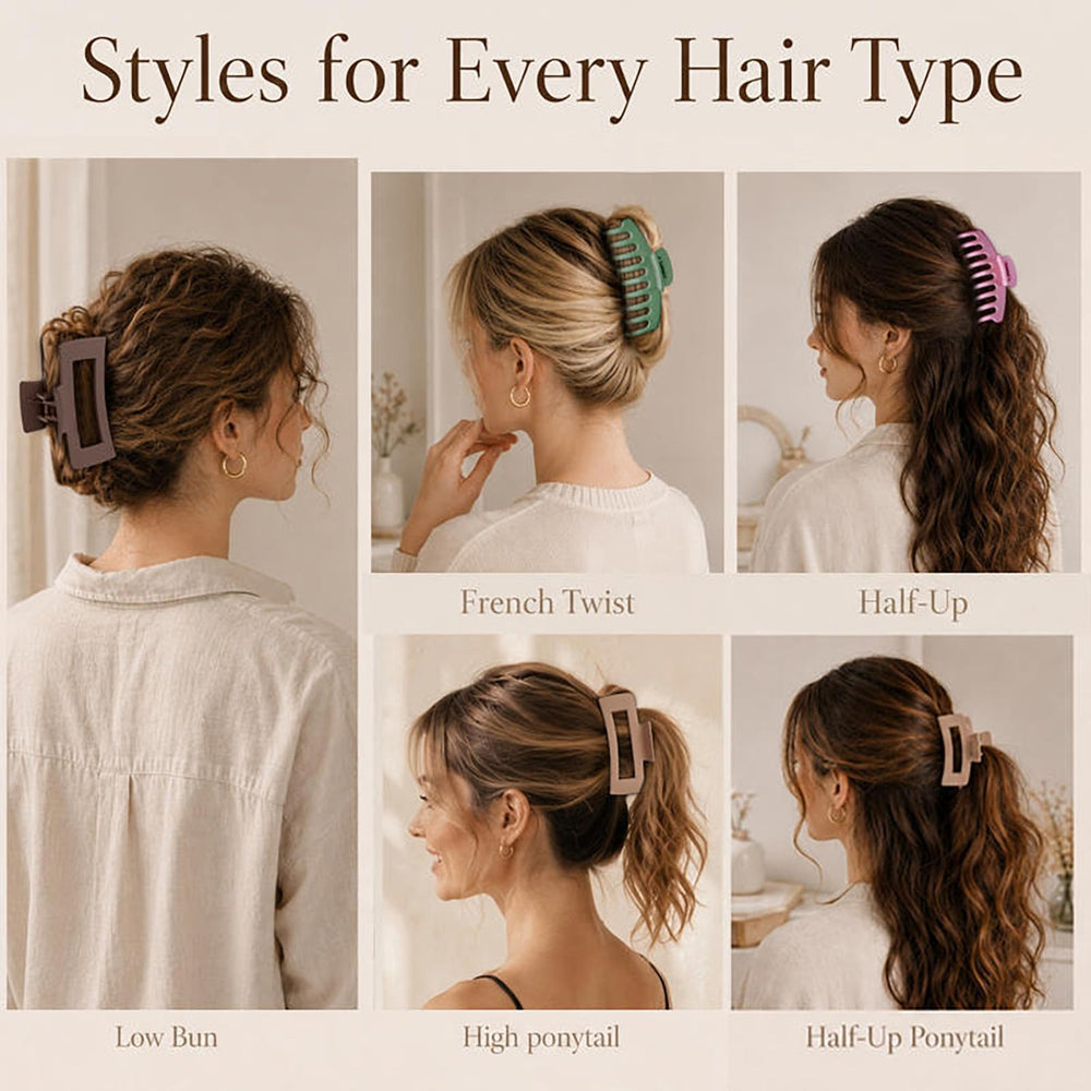 TOCESS clip holding thick curly hair securely for all-day comfort