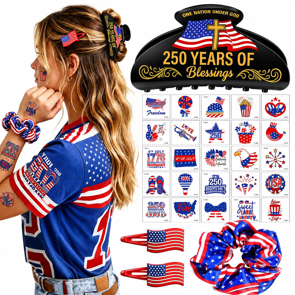 TOCESS claw clip front view showing strong hold and patriotic design