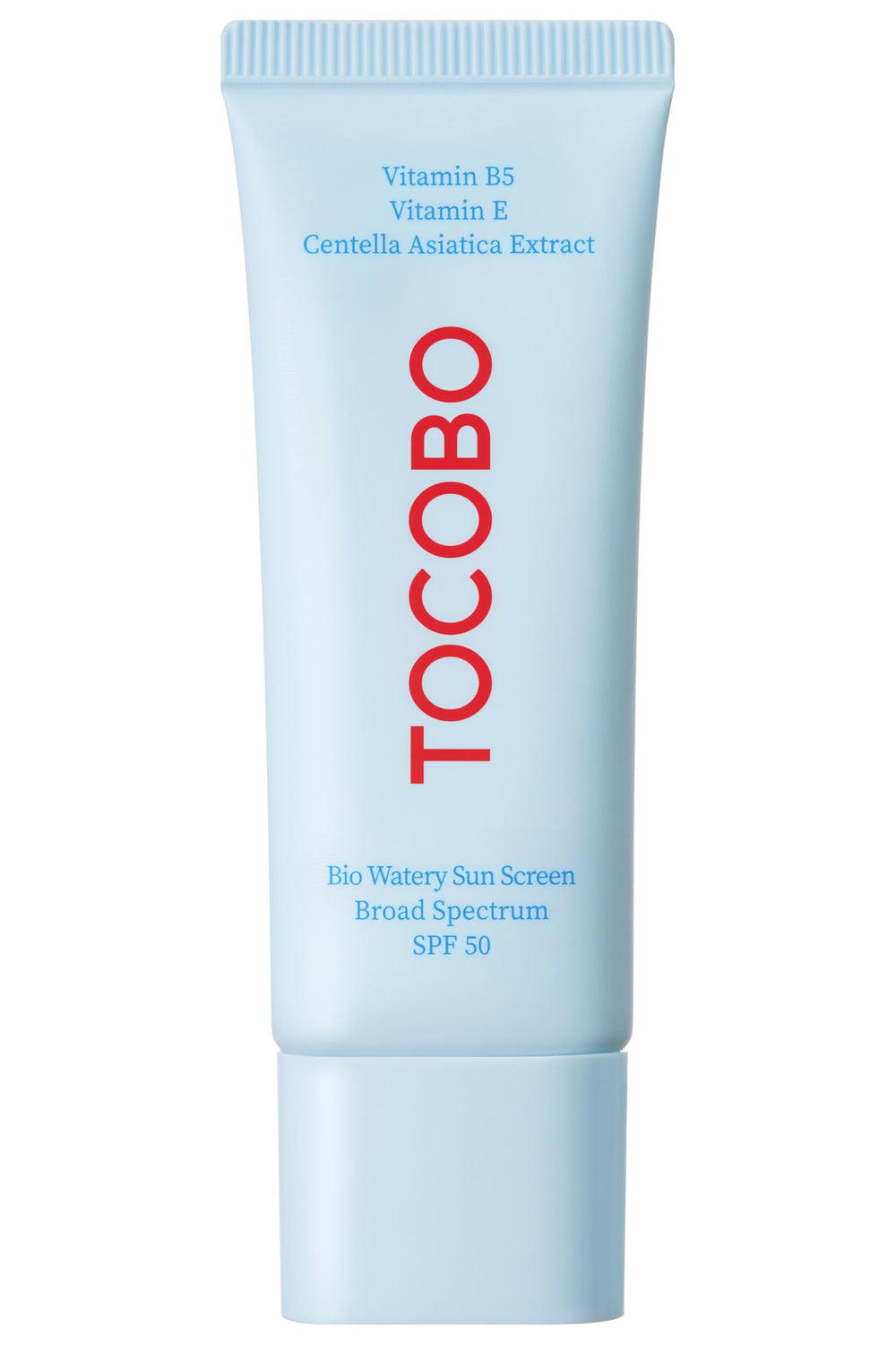 TOCOBO front tube view showing clean branding and SPF50 protection benefit