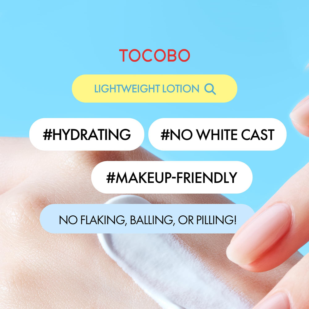 TOCOBO label detail highlighting SPF50 Broad Spectrum and vegan benefit