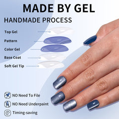 TOGZOM application step showing adhesive and nail pressed on finger, easy at-home use