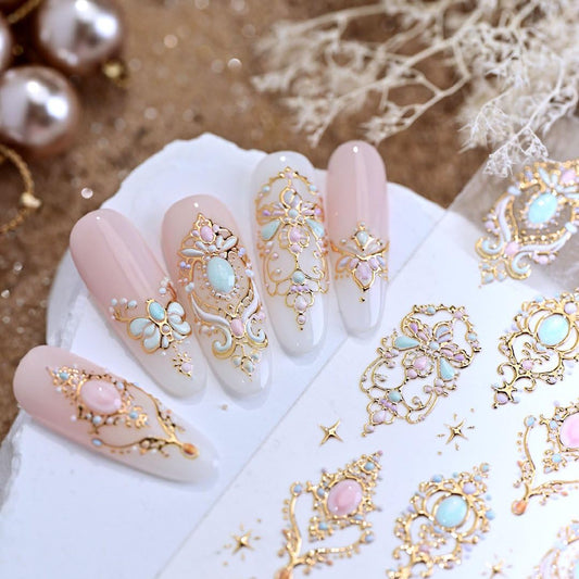 TOGZOM front sheet gold nail stickers showing full sheet and arrangement - luxe accent
