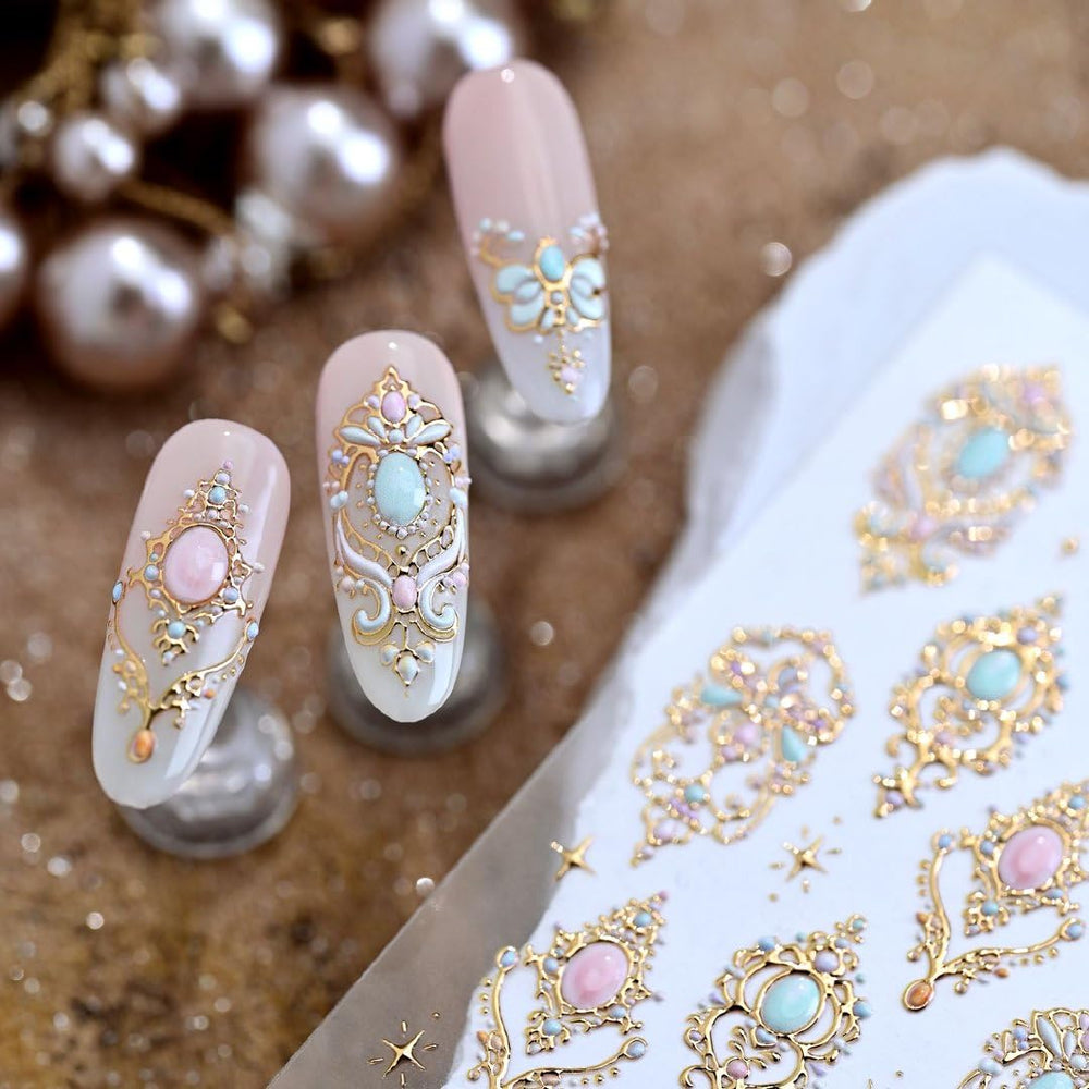 TOGZOM lifestyle image of woman displaying finished manicure with gold gems for elegant results - salon feel
