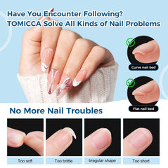 TOMICCA almond tips with gel polish demonstrating versatile art base