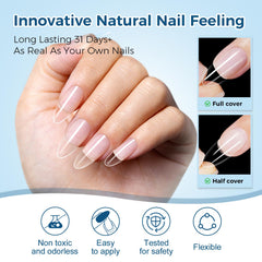 TOMICCA tip on hand model showing scale and natural almond look