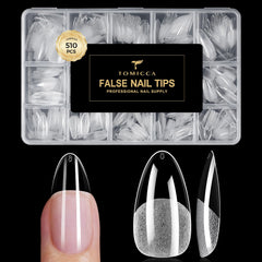 TOMICCA front packaging showing 510 medium almond tips and organized sizes for quick selection