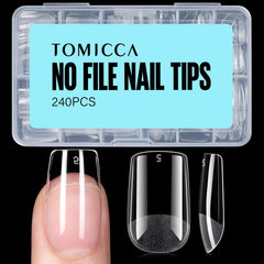 TOMICCA front packaging showing 240-piece kit and included sizes, ideal for quick nails