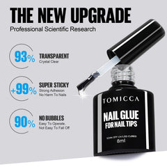 Applying TOMICCA glue to press-on nails in use for quick, secure attachment