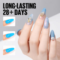 TOMICCA holding rhinestone on nail demonstraing strong, no-residue bond