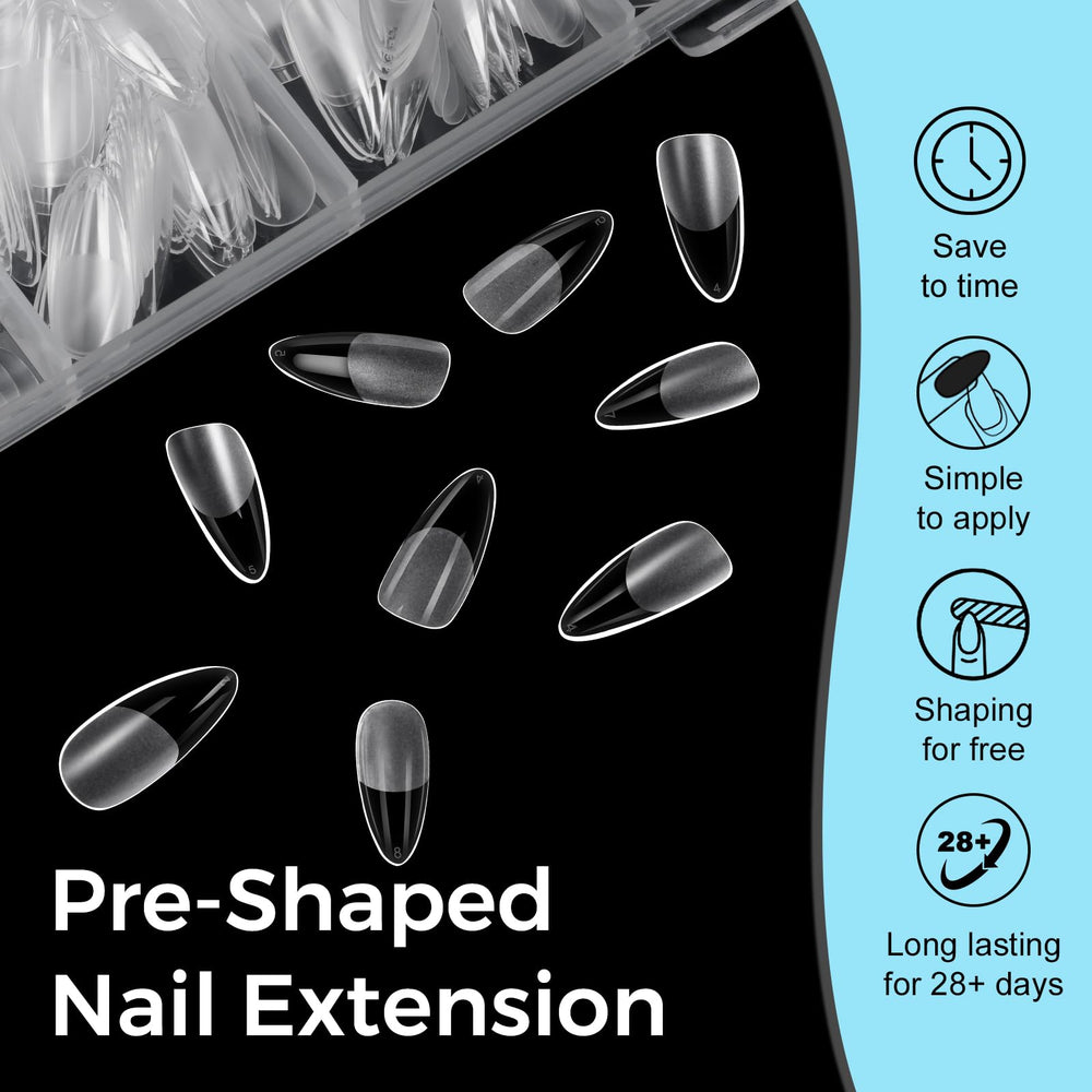 TOMICCA styled nail art on clear tips showing creative customization options