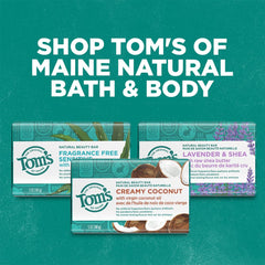 Tom's of Maine soap on a bathroom rack suggesting daily use and natural scent