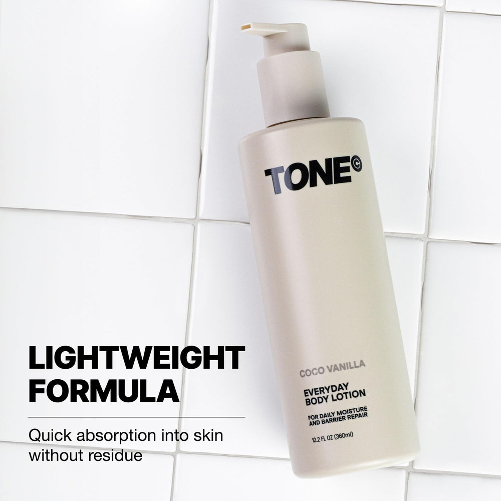 TONE Exclusive lotion texture close-up showing creamy hydration benefit