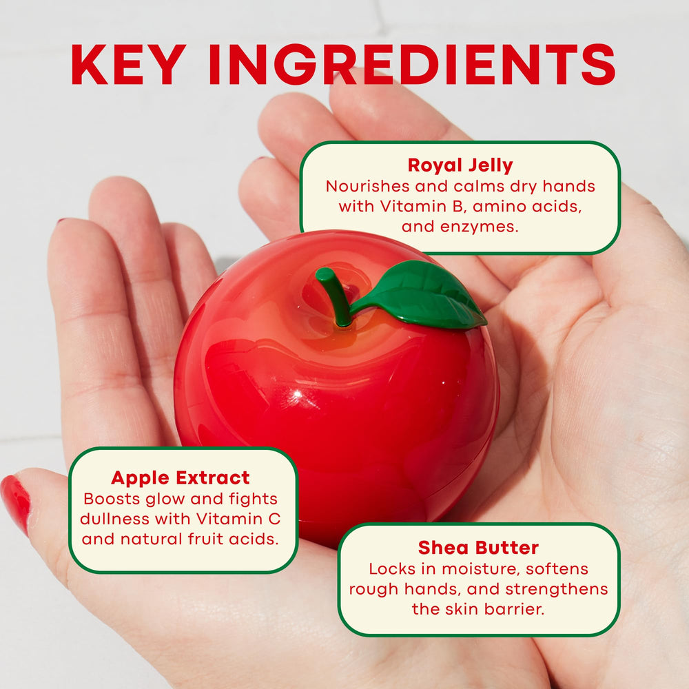 TONYMOLY apple hand cream creamy texture close-up illustrating silky non-greasy finish