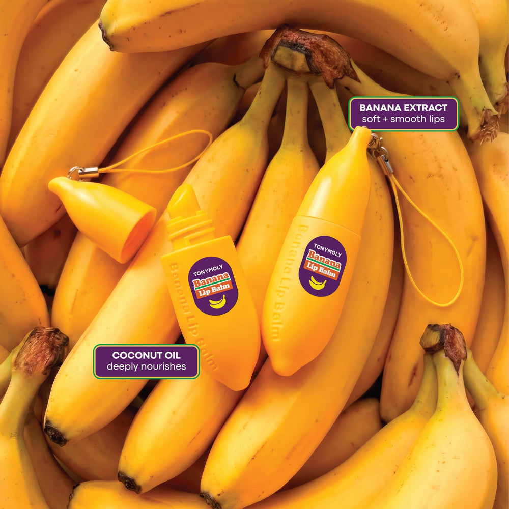 TONYMOLY banana mini held in hand to show compact size and portability benefit