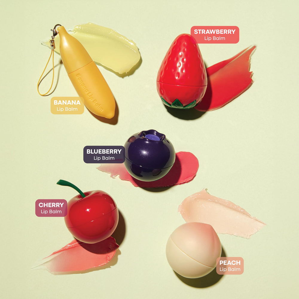 TONYMOLY banana mini being applied to lips showing instant hydration and softening