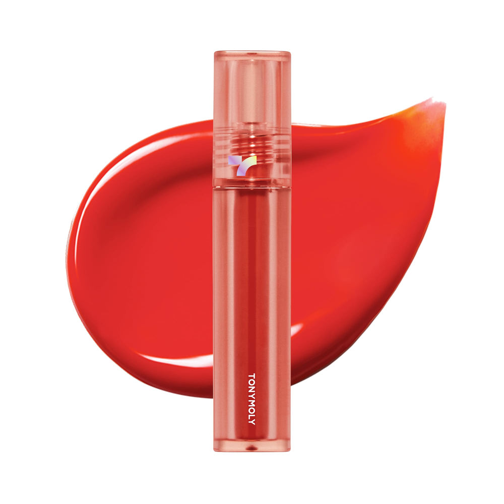 TONYMOLY tube front view showing coral shade and compact travel-friendly design