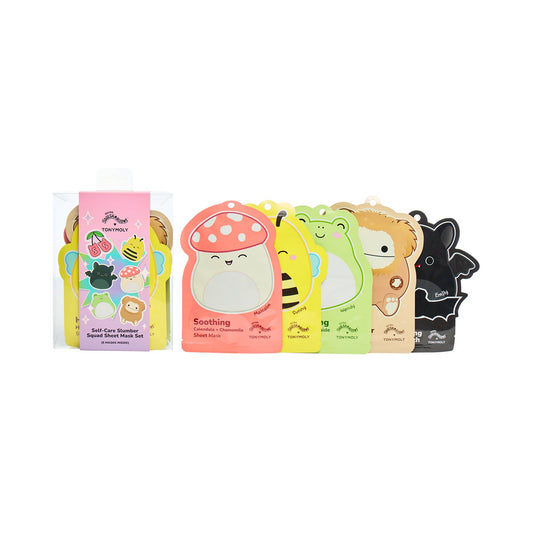 TONYMOLY front packaging showing full five-piece set and playful Squishmallows design