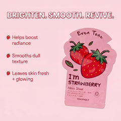 TONYMOLY strawberry mask open pouch revealing serum for brighter-looking skin
