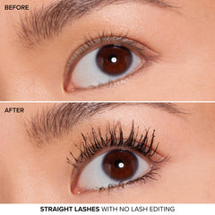 Too Faced mascara being applied on model lashes showing dramatic volume benefit