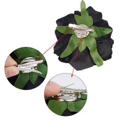 Topbuti shot of metal clip and brooch pin showing secure attachment