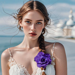 Topbuti rose clipped into hair demonstrating styling versatility benefit