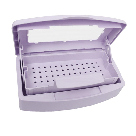 TOPCOMWW sterilizer box front view with clear lid showing submerged tools and neat storage benefit