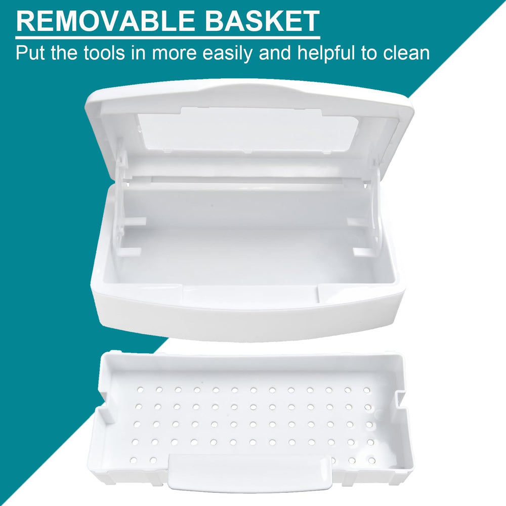 TOPCOMWW sterilizer box open with raised basket demonstrating drip-free removal benefit