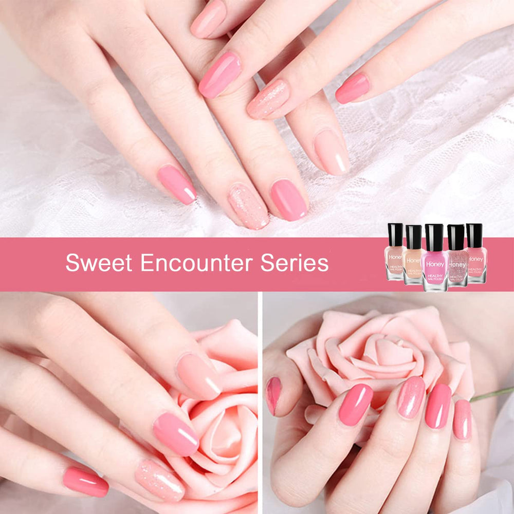 Tophany polish on fingernails in use showing quick-dry, neat finish benefit