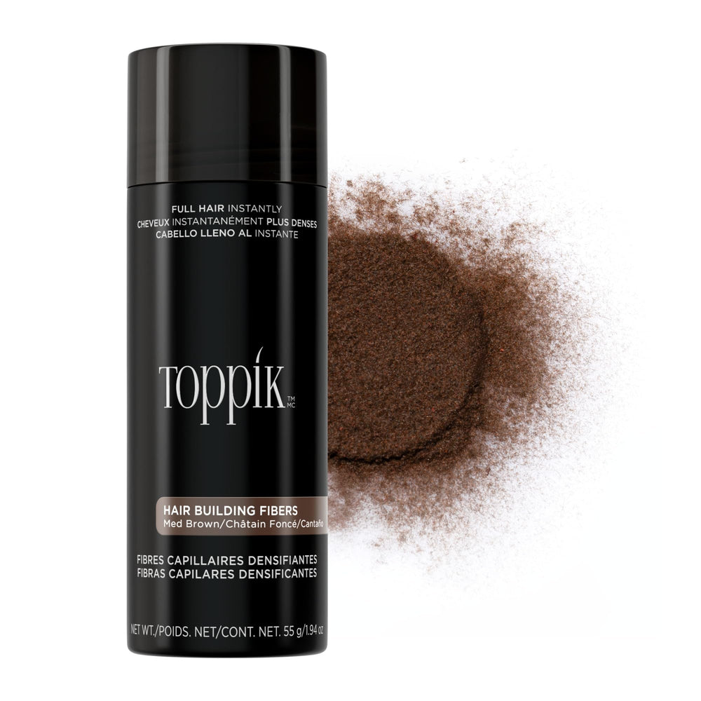 Toppik medium brown front packaging showing product and shade