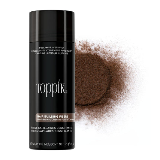 Toppik medium brown front packaging showing product and shade