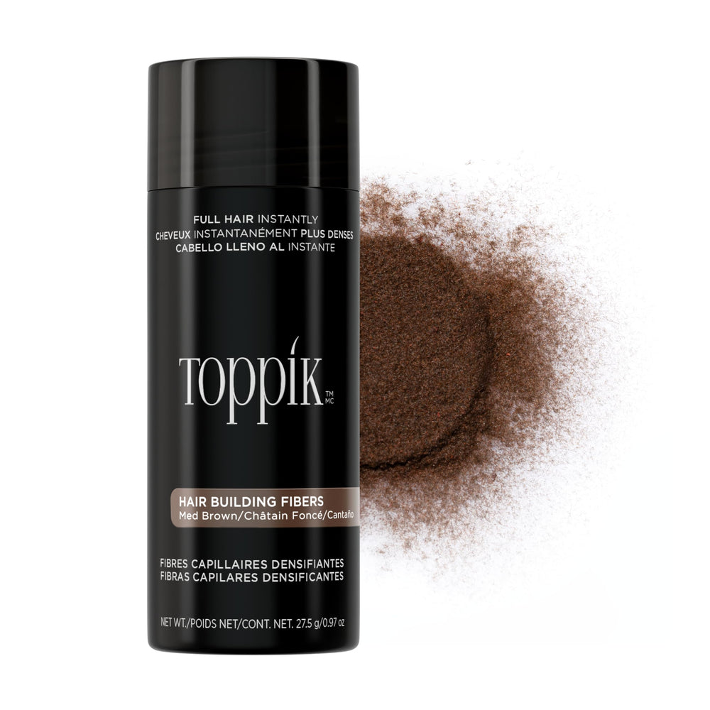 Toppik front packaging medium brown showing instant coverage benefit