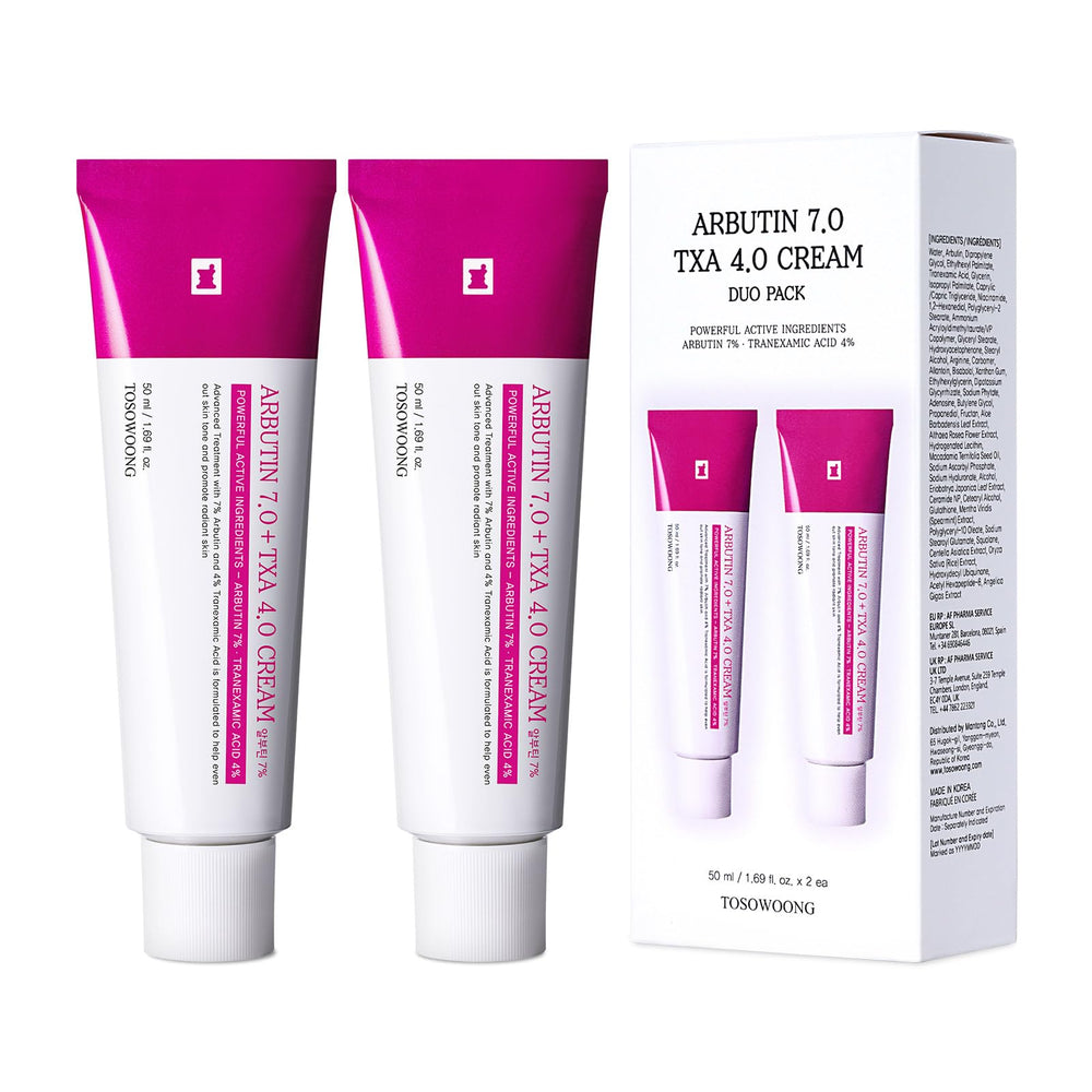 TOSOWOONG front packaging showing active arbutin and TXA benefits