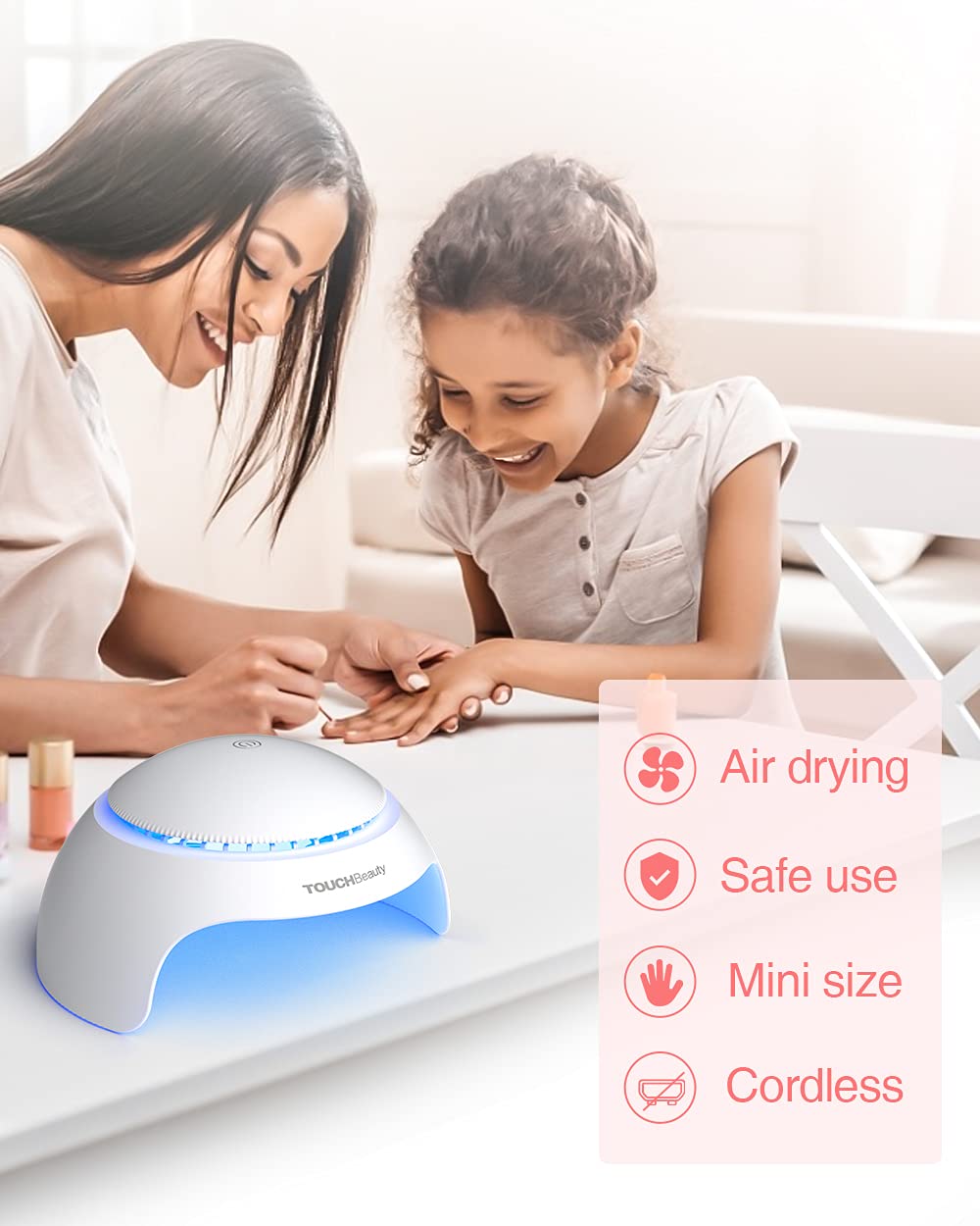 TOUCHBeauty top LED lit view showing visible drying status benefit