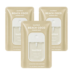 Touchland Beach Coco front packaging showing trio and benefits