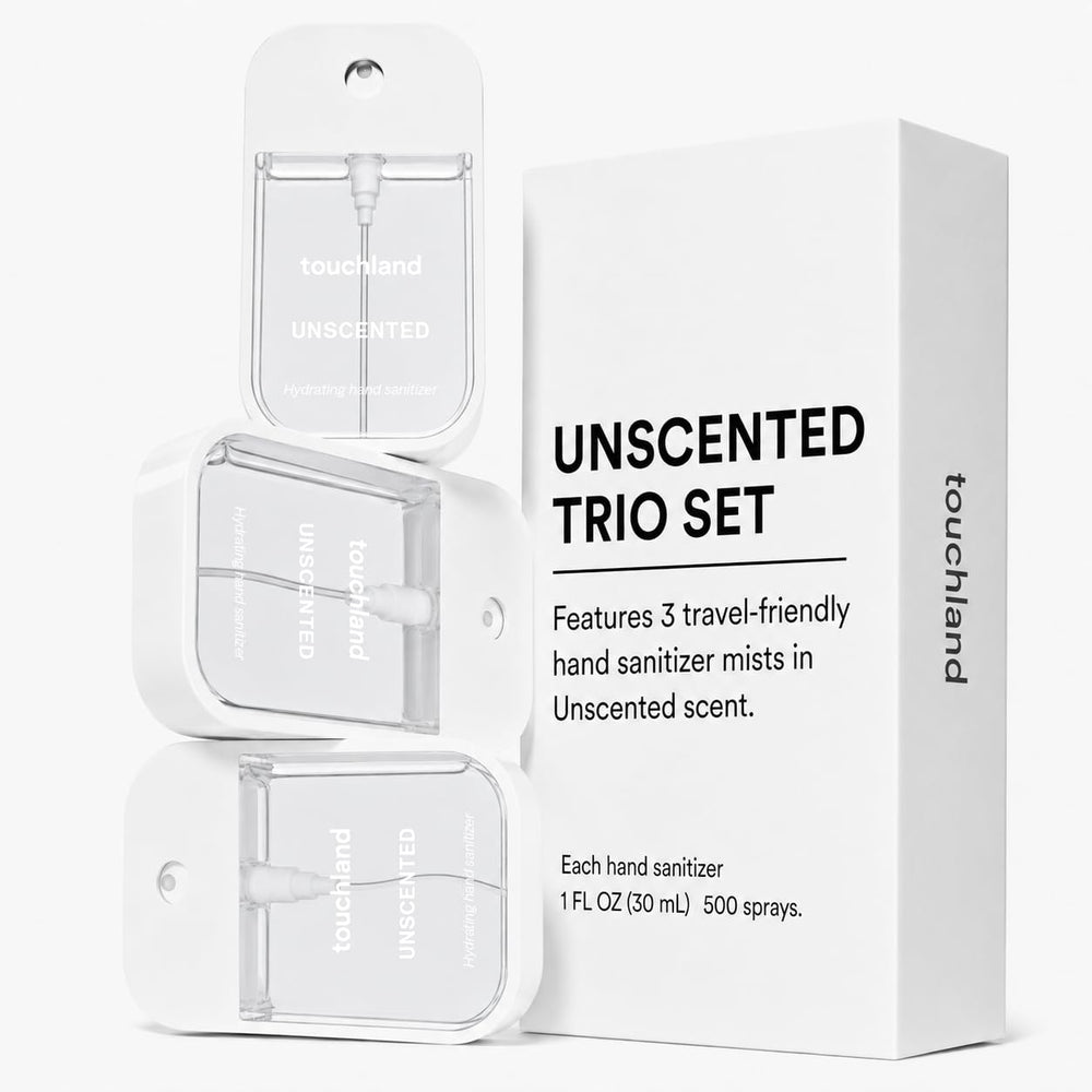 Touchland bottle texture detail highlighting smooth finish and comfortable grip benefit