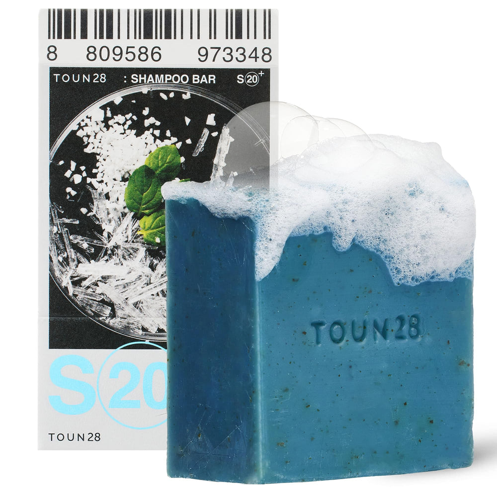 TOUN28 front packaging showing compact shampoo bar and brand benefits