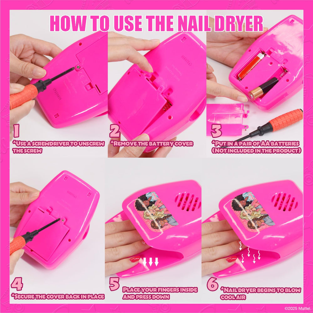Townley Girl Barbie nail dryer device shown, offers cool airflow to speed drying