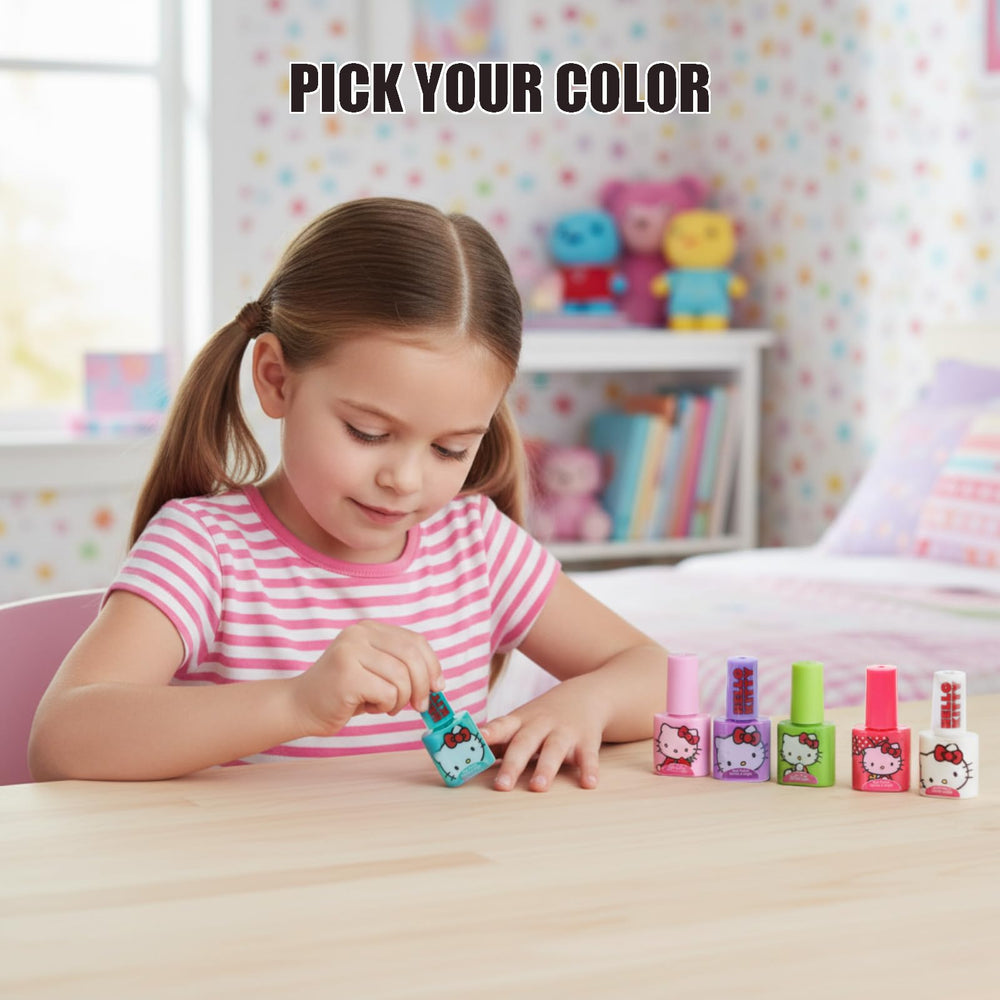 Townley Girl Hello Kitty child applying polish to small hand benefit: simple safe application