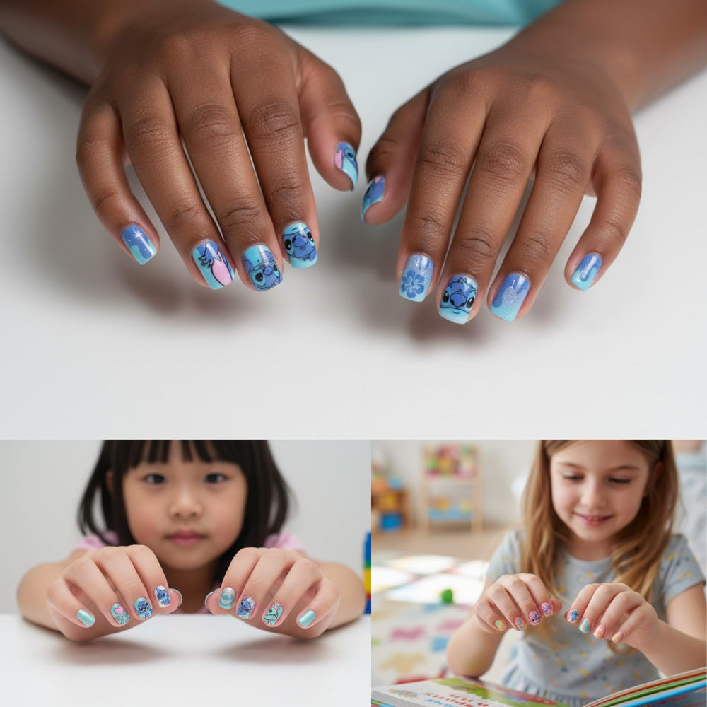 Townley Girl child pressing on a nail, demonstrates easy DIY manicure